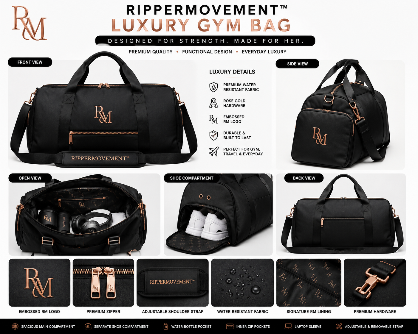 RIPPERMOVEMENT™ Luxury Gym Bag. Designed for Strength. Made for Her.