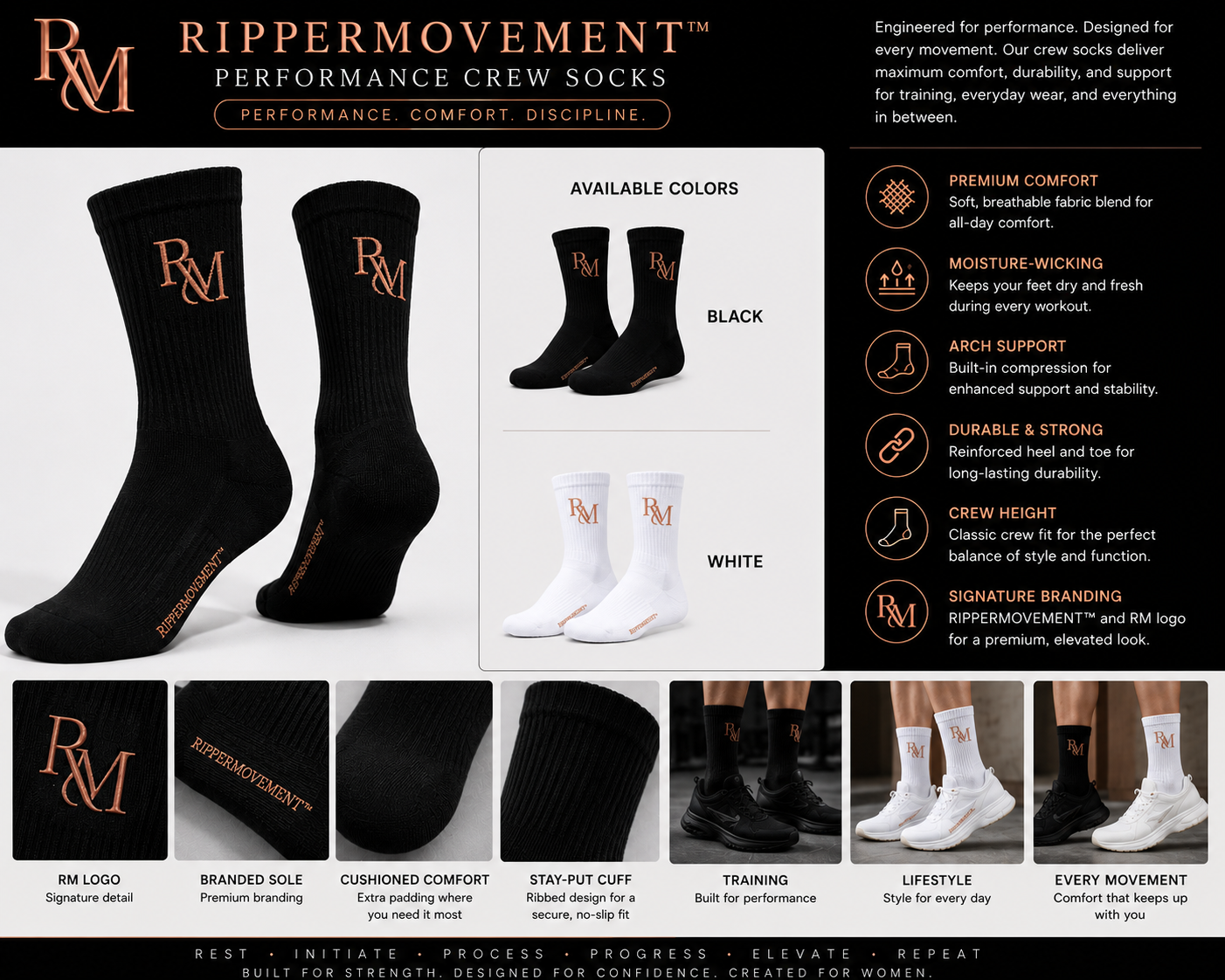 RIPPERMOVEMENT™ Performance Crew Socks | Premium Athletic Socks