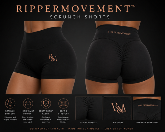 RIPPERMOVEMENT™ Sculpt Scrunch Shorts | High Waist Women’s Gym Shorts