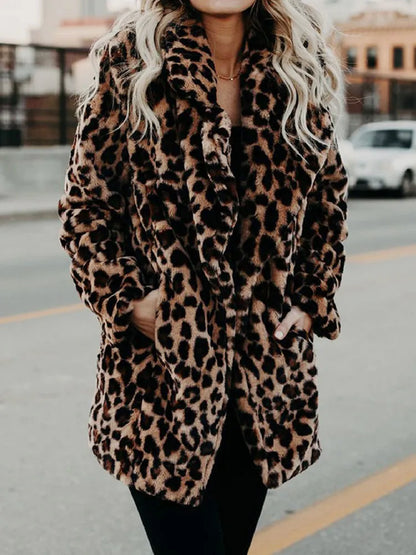 Leopard Coat Women Long Winter