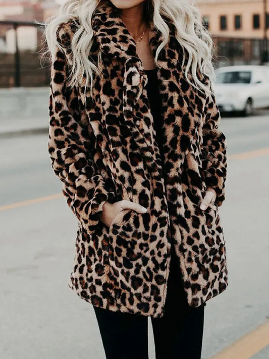 Leopard Coat Women Long Winter