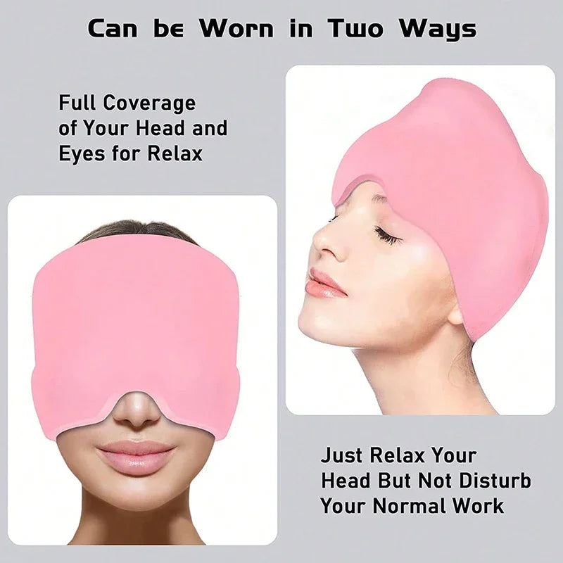 Gel Cold Hot Head Ice Cap Massager Head Wrap Face Mask Head Massage Sleep Eye Mask Health Care Tool Black and Pink