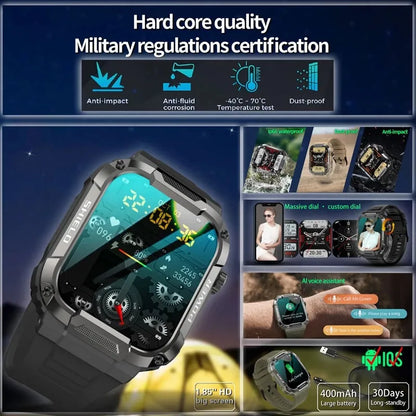 Military SmartWatch Blood Pressure Oxygen Fitness Watch