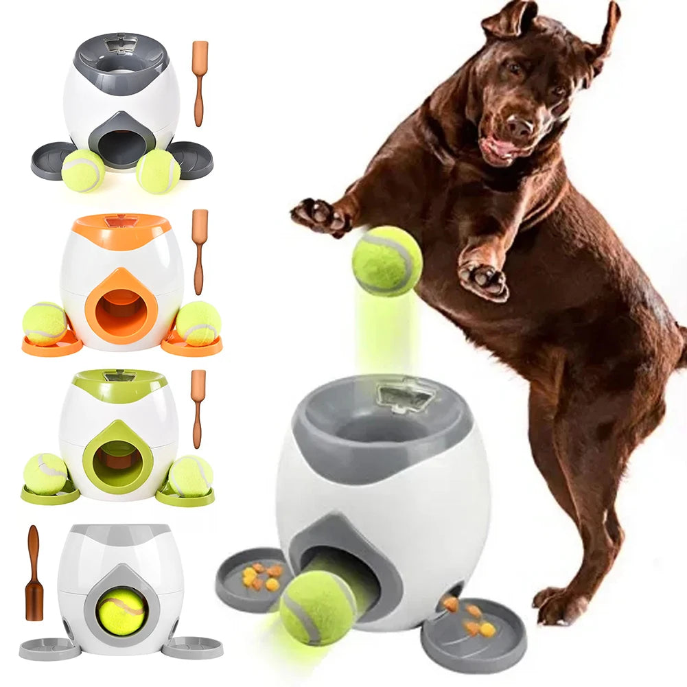 Dog Ball Pet Toys 2 In 1 Dog Tennis Launcher Throwing Interactive Training Automatic Food Leakage Device For Pet Dog Feeder Toy