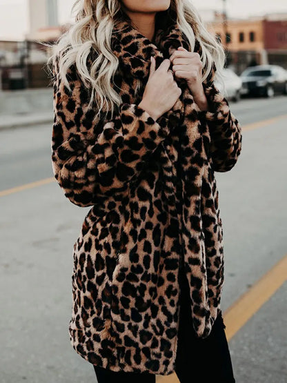 Leopard Coat Women Long Winter