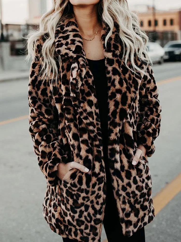 Leopard Coat Women Long Winter