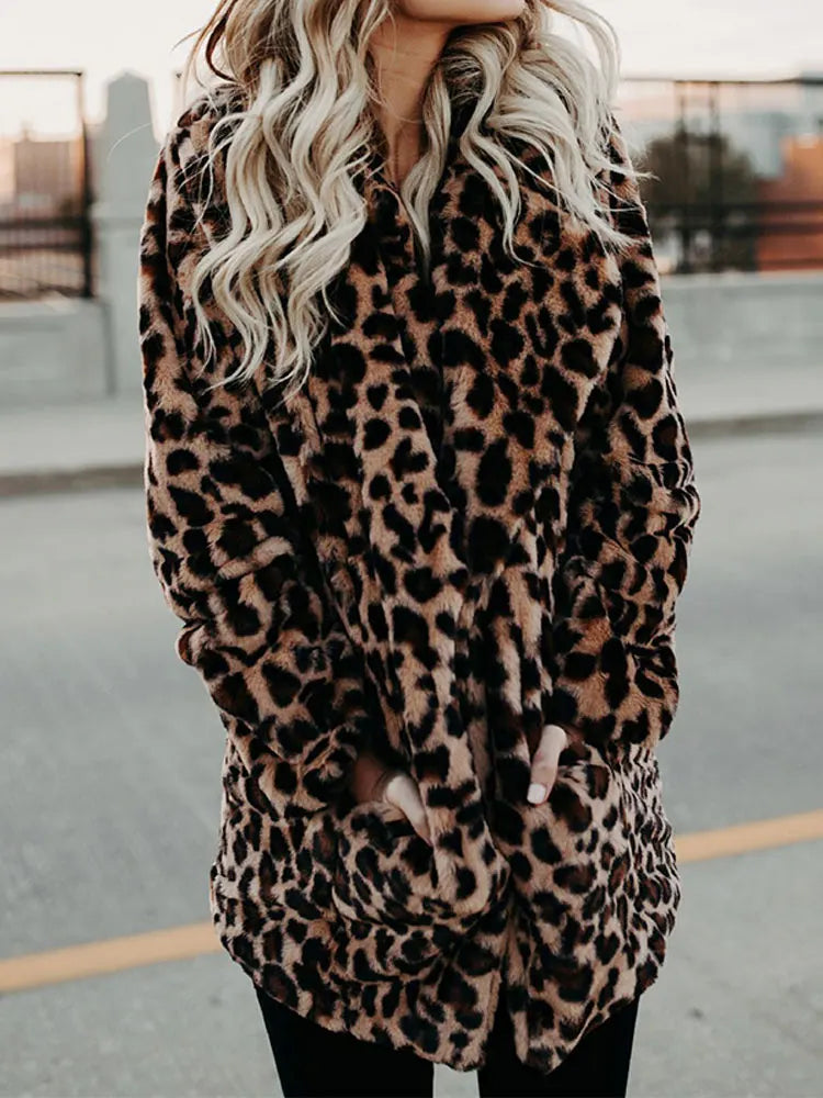 Leopard Coat Women Long Winter