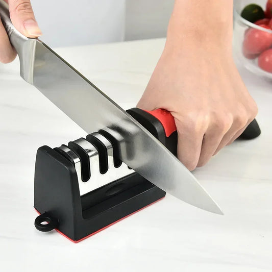 Kitchen 4-Segment Knife Sharpener Household Multi-Functional Hand-Held Four-Purpose Black Sharpening Stone