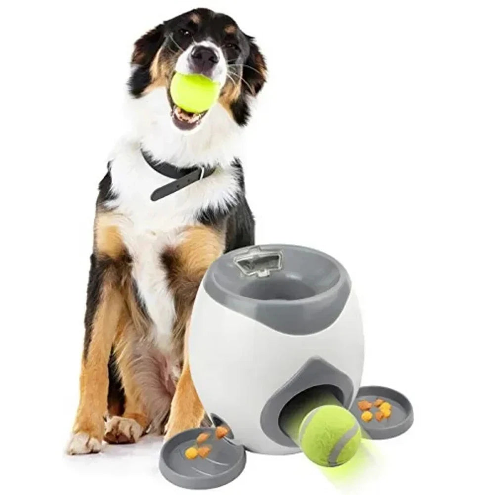 Dog Ball Pet Toys 2 In 1 Dog Tennis Launcher Throwing Interactive Training Automatic Food Leakage Device For Pet Dog Feeder Toy