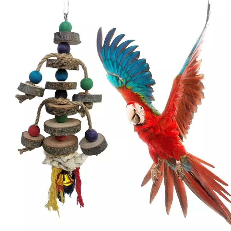 Colorful Wooden Beads Ropes Natural Blocks Tearing Toys for Small Medium Birds Mini Macaw