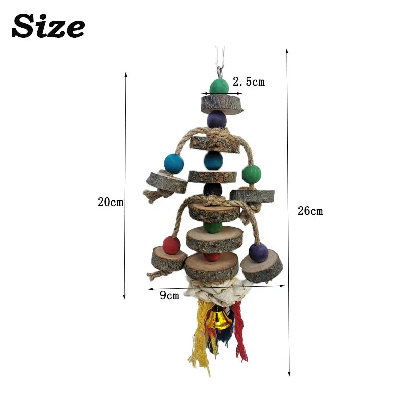 Colorful Wooden Beads Ropes Natural Blocks Tearing Toys for Small Medium Birds Mini Macaw