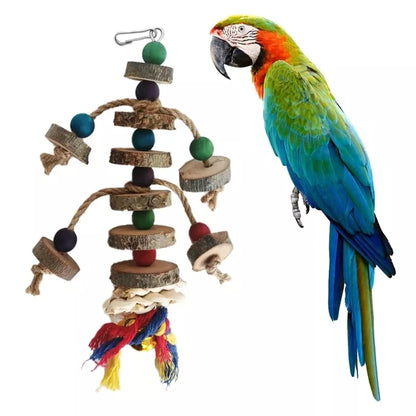 Colorful Wooden Beads Ropes Natural Blocks Tearing Toys for Small Medium Birds Mini Macaw