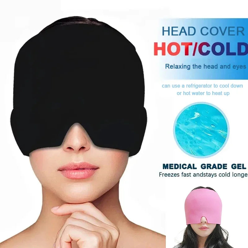 Gel Cold Hot Head Ice Cap Massager Head Wrap Face Mask Head Massage Sleep Eye Mask Health Care Tool Black and Pink