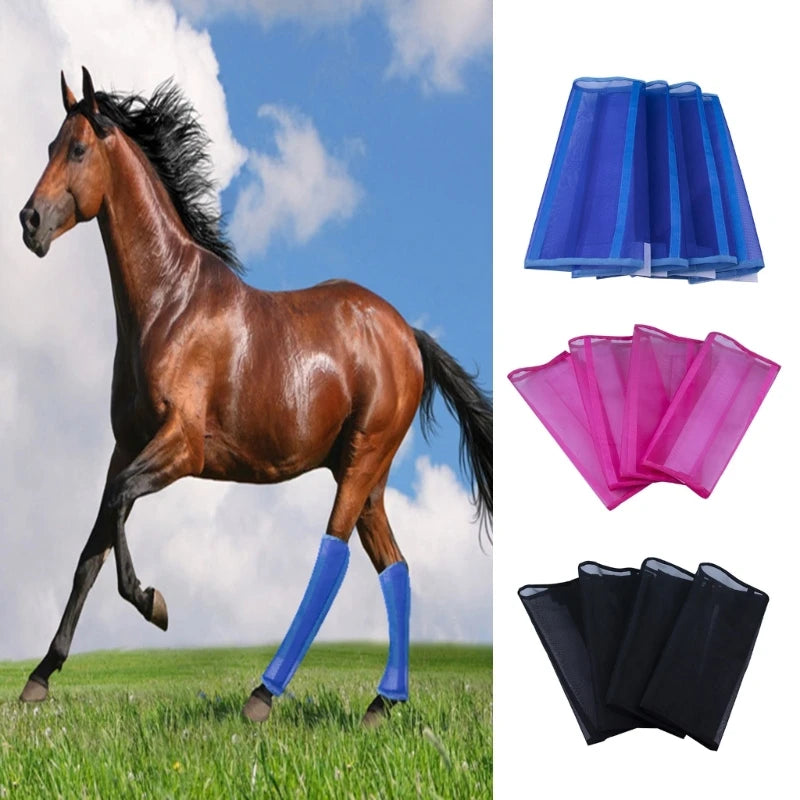 Loose Fitting Horse Fly Leggings Breathable Tear-Resistant Fine Mesh Leg Guards Stay-on Comfortable Fly Boot, Set of 4