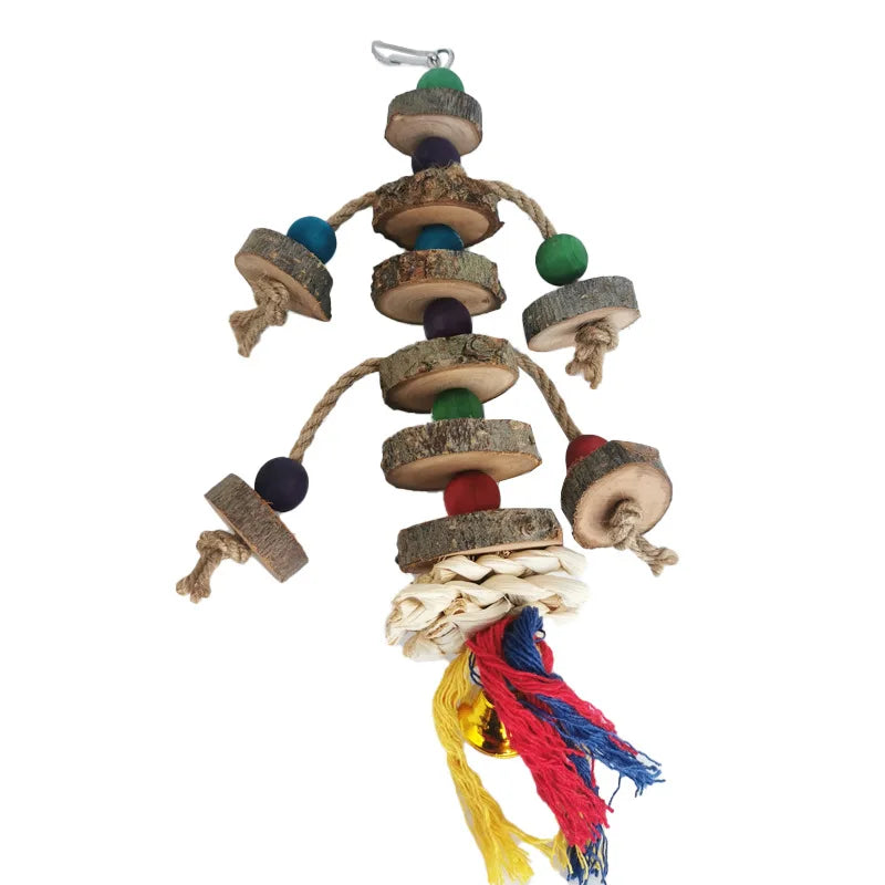 Colorful Wooden Beads Ropes Natural Blocks Tearing Toys for Small Medium Birds Mini Macaw